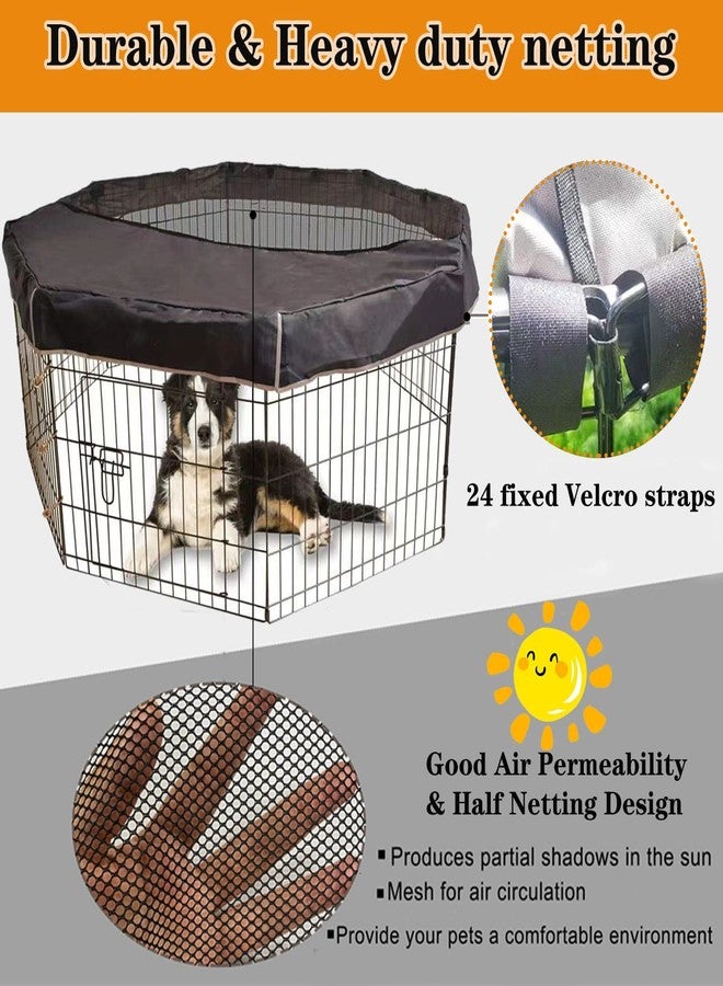LWFCOEE Dog Pen Cover fits All 24" Wide 8 Panels Pet Exercise Pen with Durable Fabric & Mesh Netting, Provide Shade & Security, Dog Playpen Top Cover Indoor Outdoor, Easy to Assemble, Black - Image 2